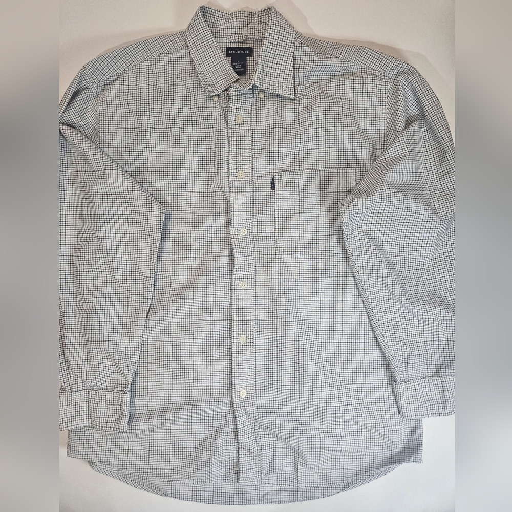 Structure Dress Shirt Mens Large White Blue Striped 90s Preppy Business Casual
